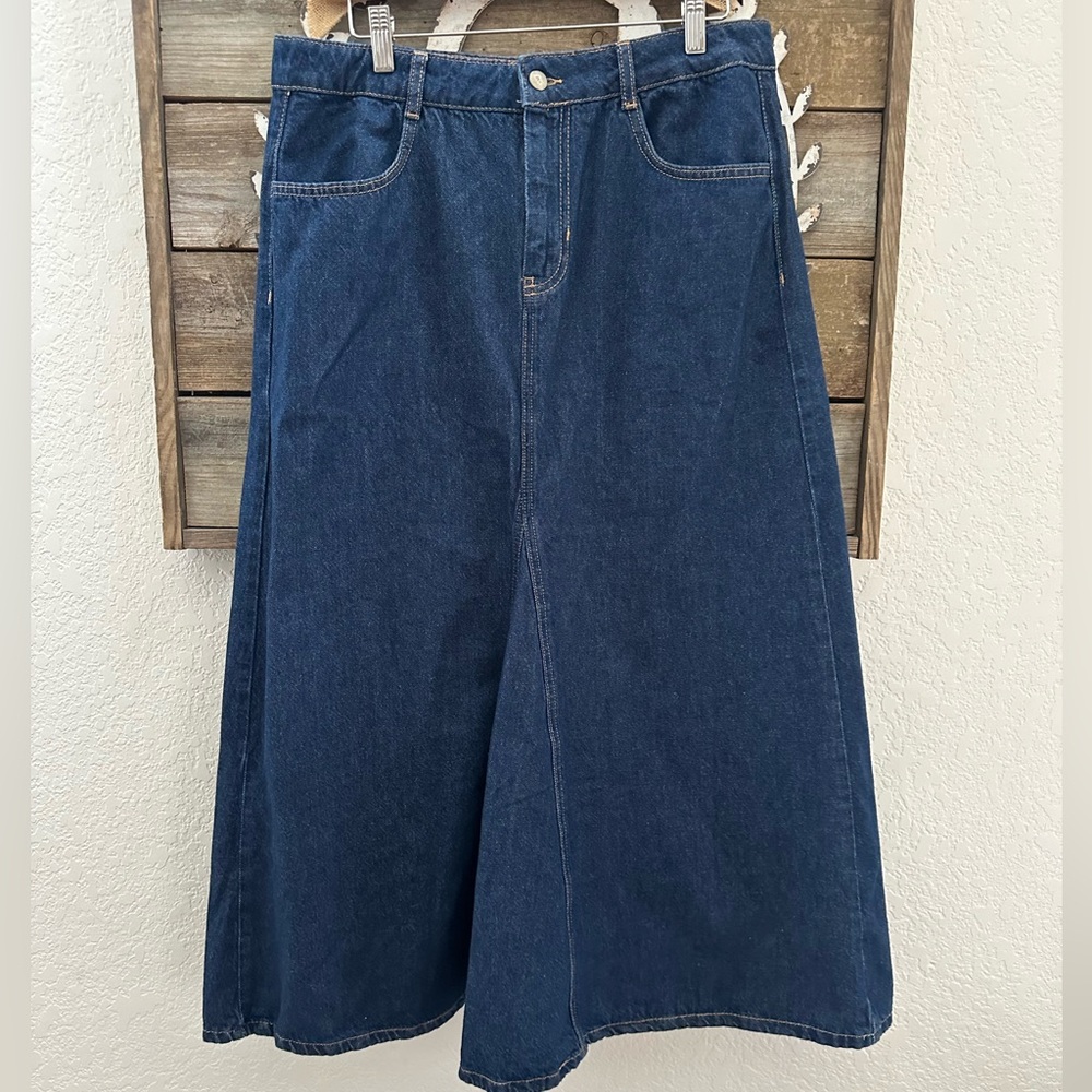 Zara 100% Cotton Denim Midi Jean Skirt ladies Large‎